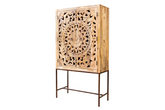 Antique Indian Jali Hand Carved Solid Wooden Cabinet Natural 100x40x180cm A0141